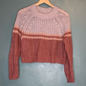 AE American Eagle Cropped Color-Block Crew Neck Sweater Size Small